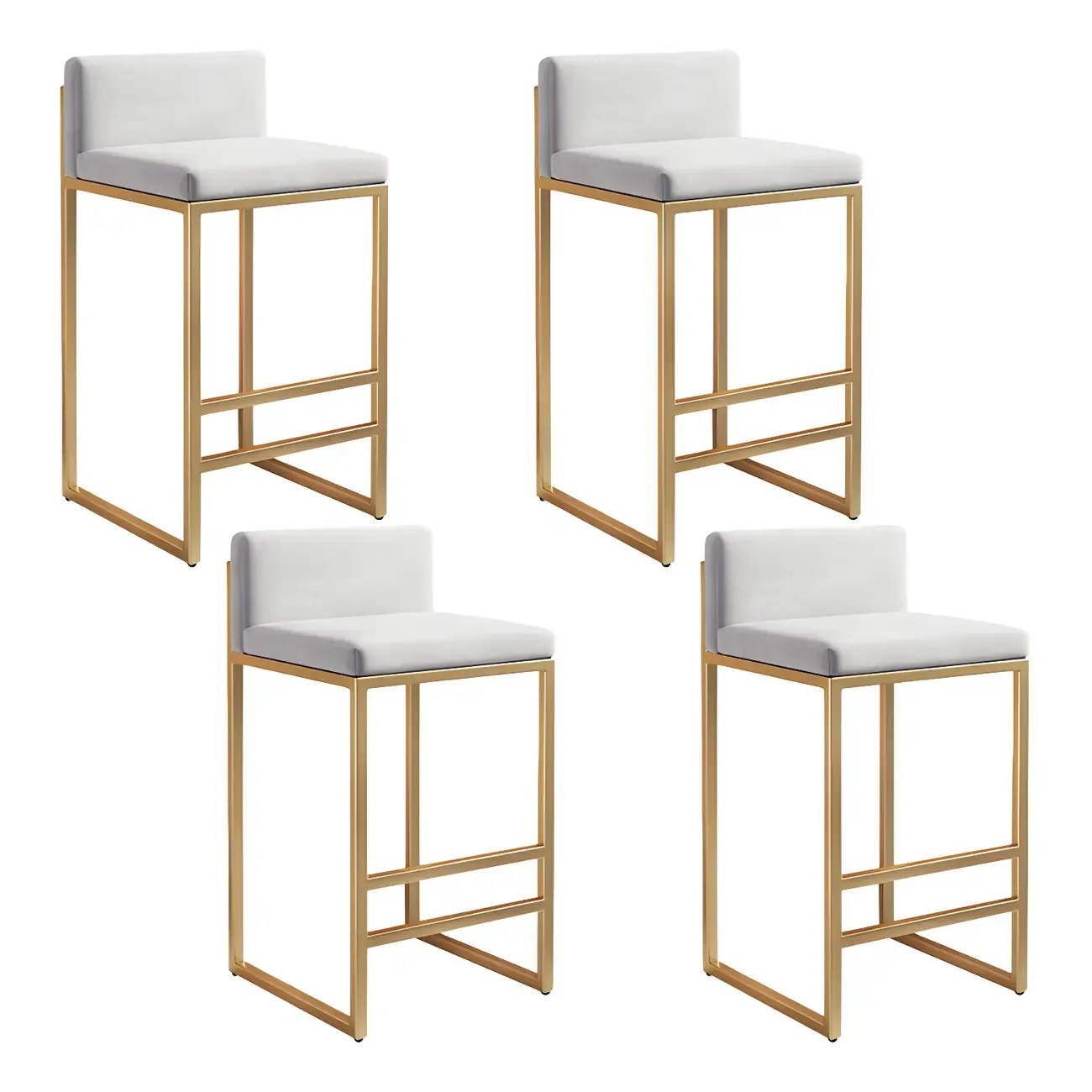 Square Velvet Upholstered Metal Base Counter Bar Stools Image - 38