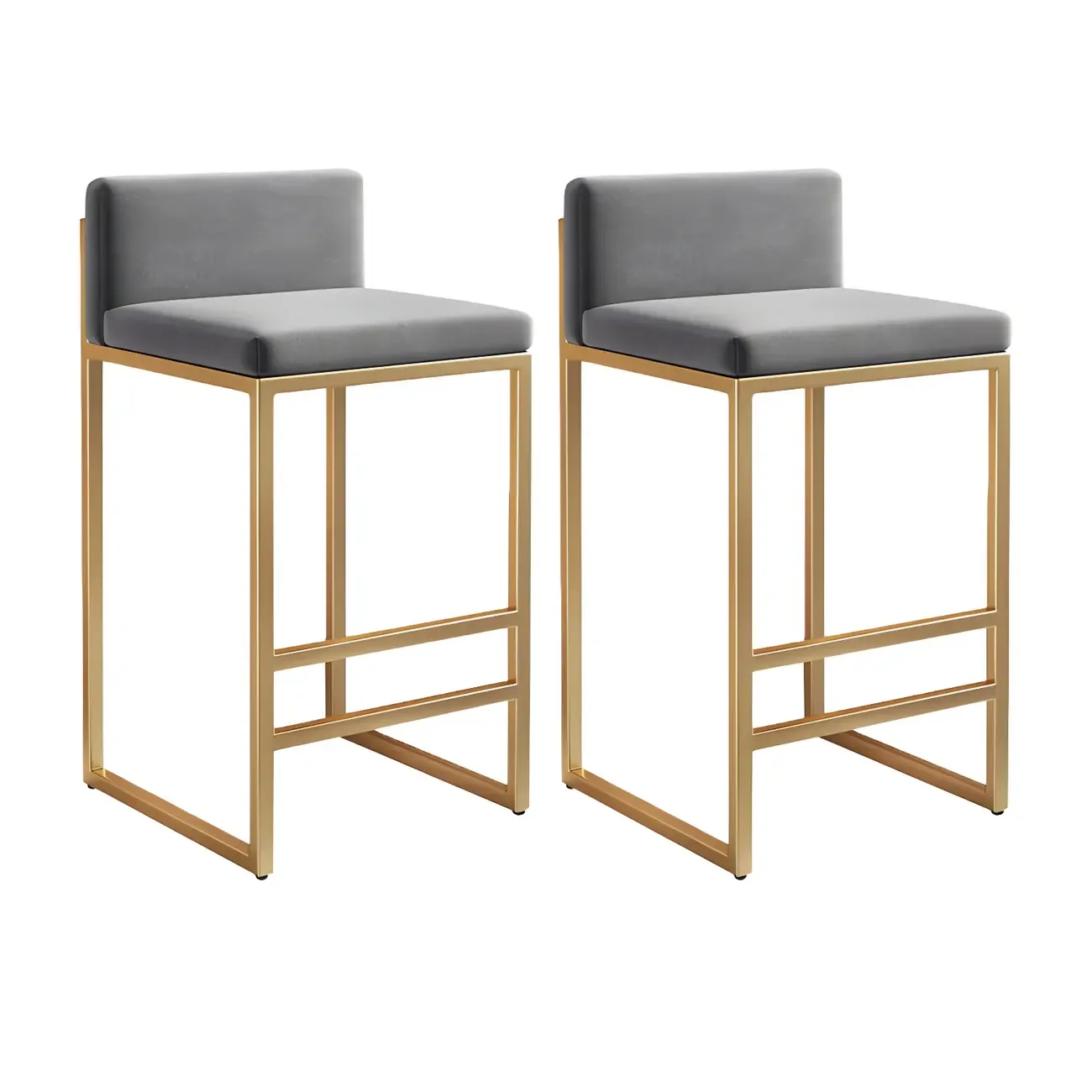 Square Velvet Upholstered Metal Base Counter Bar Stools Image - 42