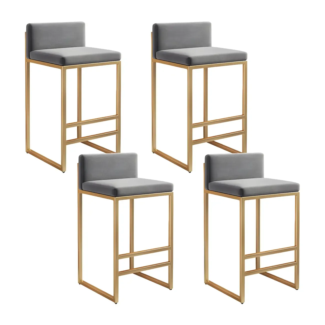 Square Velvet Upholstered Metal Base Counter Bar Stools Image - 43