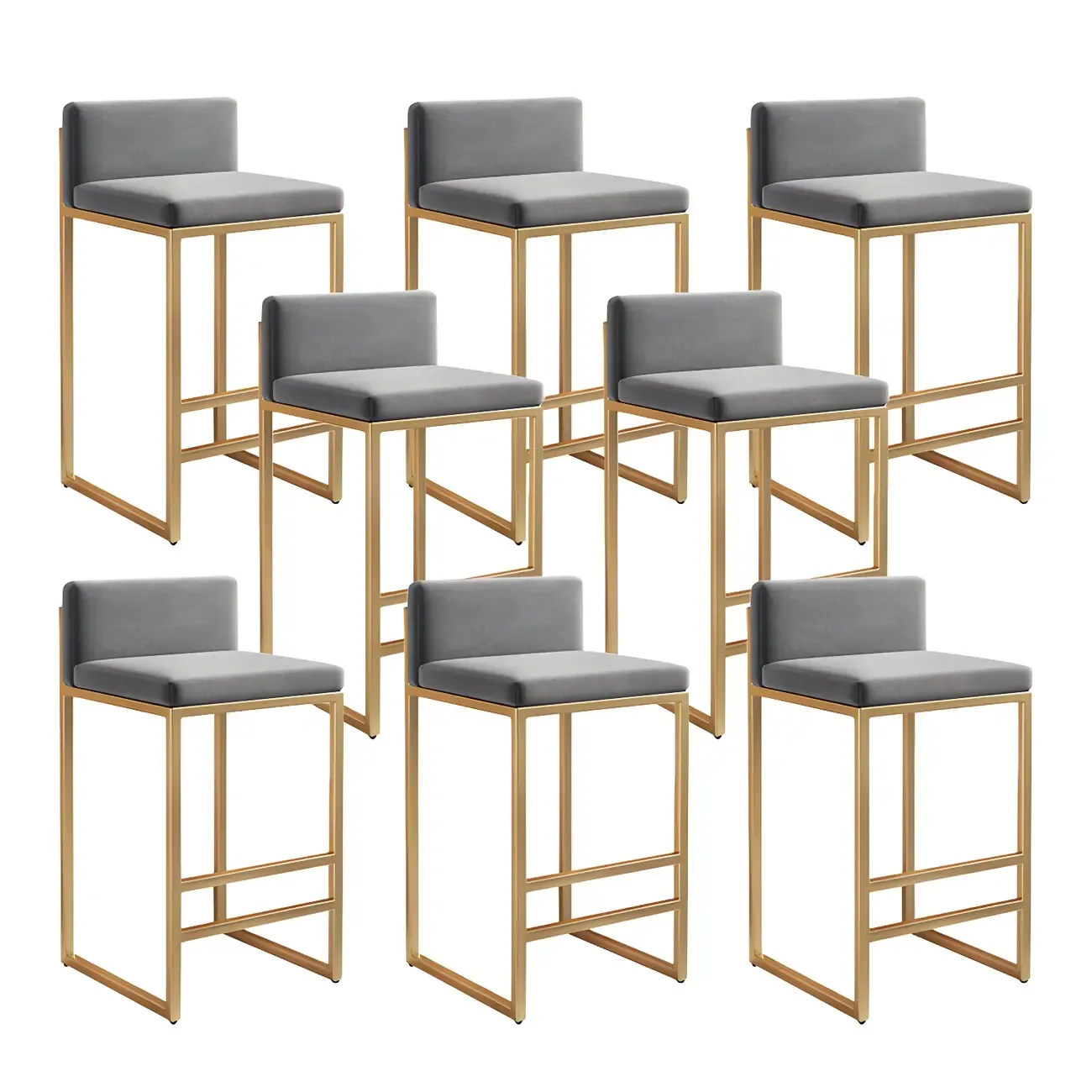 Square Velvet Upholstered Metal Base Counter Bar Stools Image - 45