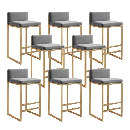 Square Velvet Upholstered Metal Base Counter Bar Stools Image - 45