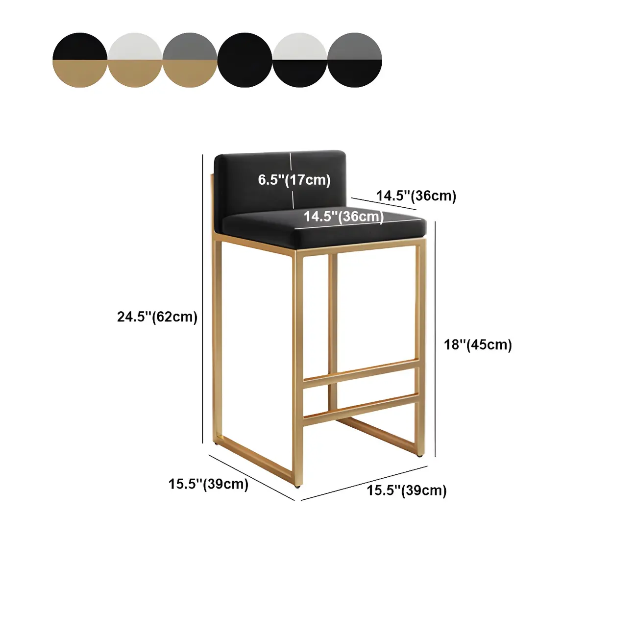 Square Velvet Upholstered Metal Base Counter Bar Stools #size