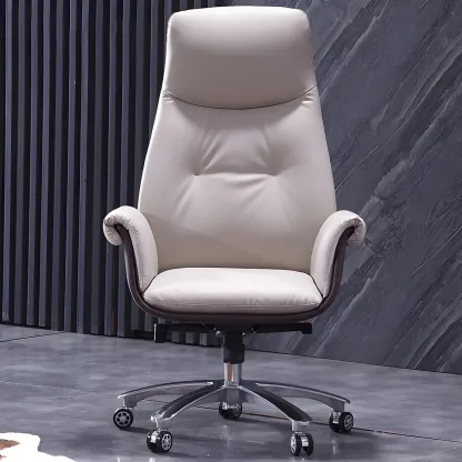 Adjustable Genuine Leather Ergonomic Office Chair With Casters Image - 2