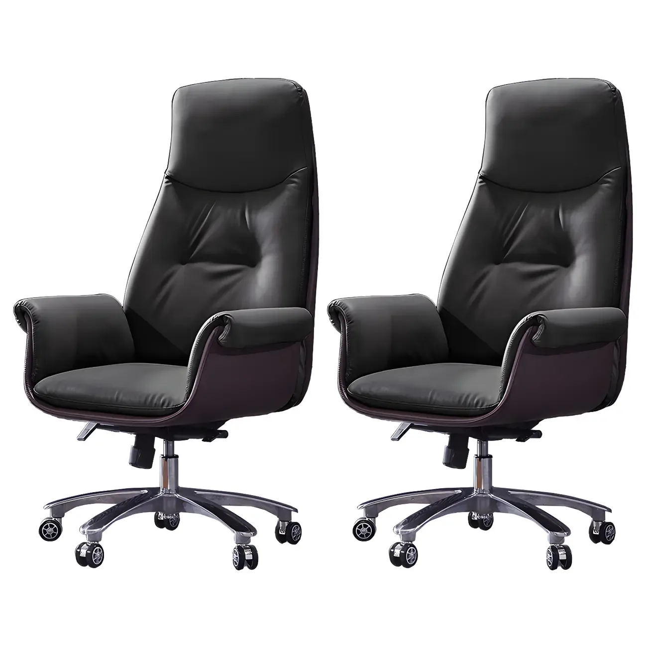 Adjustable Genuine Leather Ergonomic Office Chair With Casters Image - 4