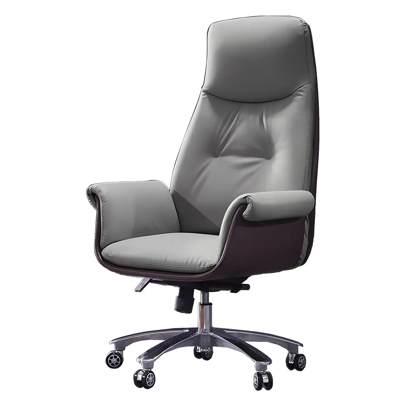 Adjustable Genuine Leather Ergonomic Office Chair With Casters Image - 5