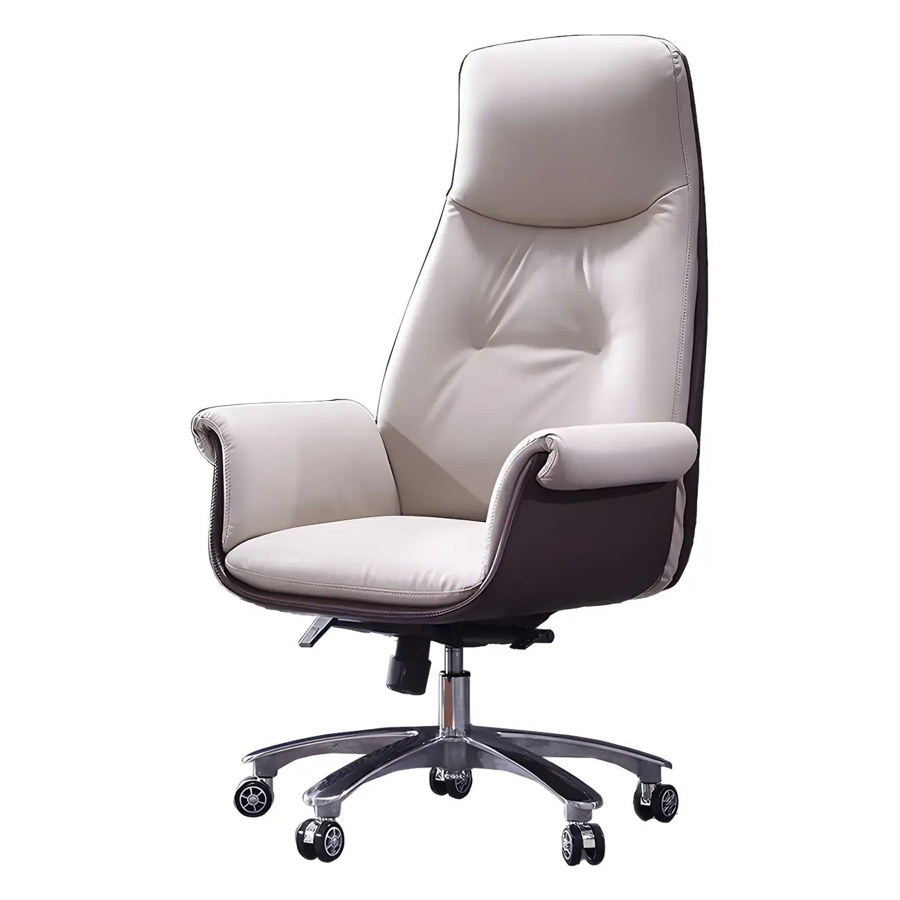 Adjustable Genuine Leather Ergonomic Office Chair With Casters Image - 6