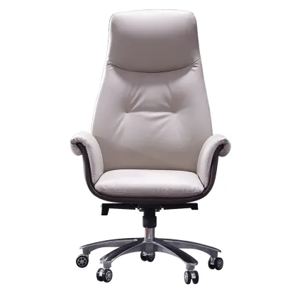 Adjustable Genuine Leather Ergonomic Office Chair With Casters Image - 7