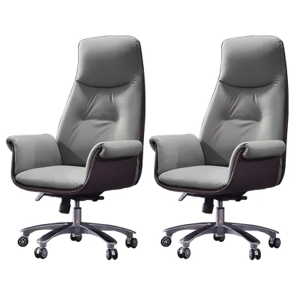 Adjustable Genuine Leather Ergonomic Office Chair With Casters Image - 11