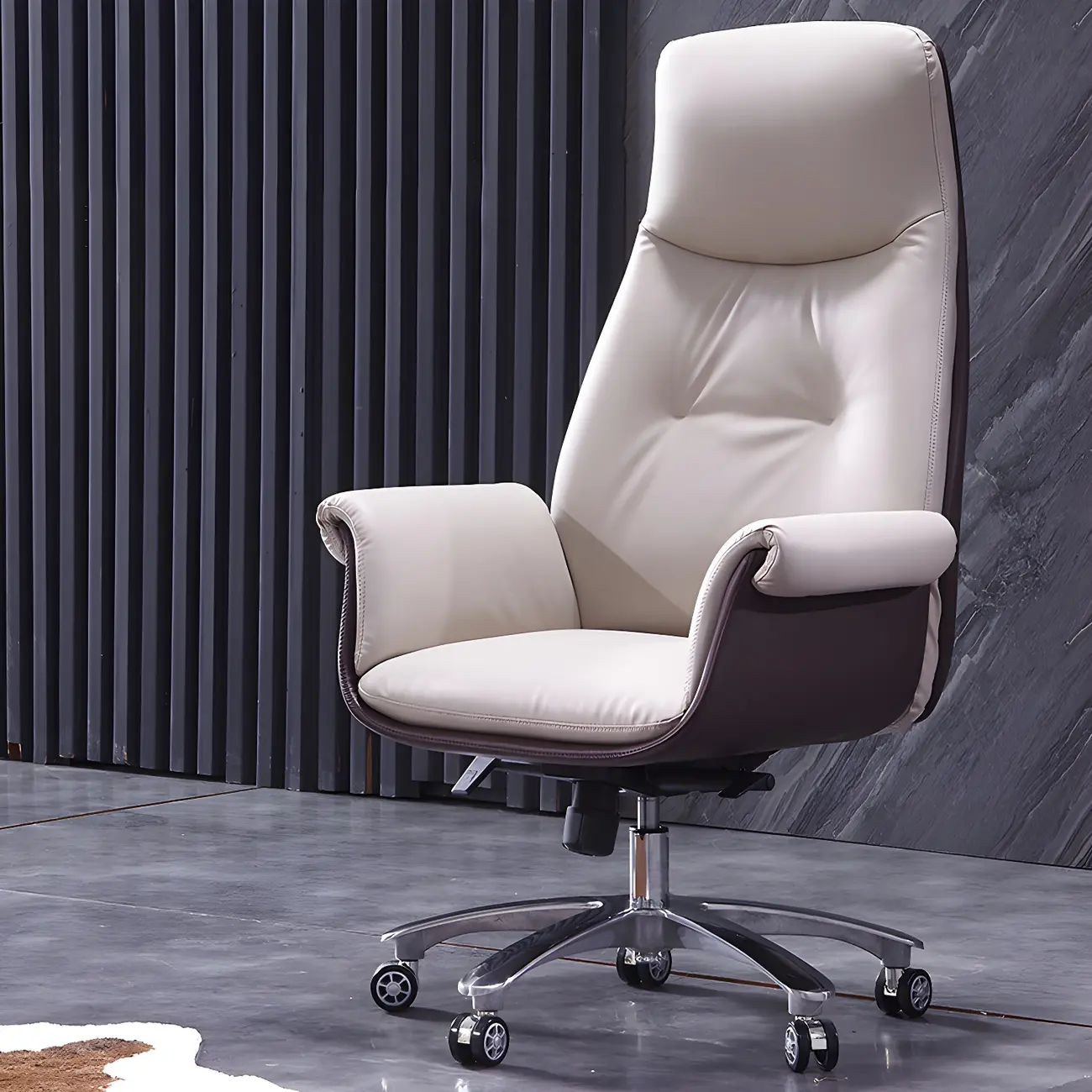 Adjustable Genuine Leather Ergonomic Office Chair With Casters Image - 15 | homeyfad