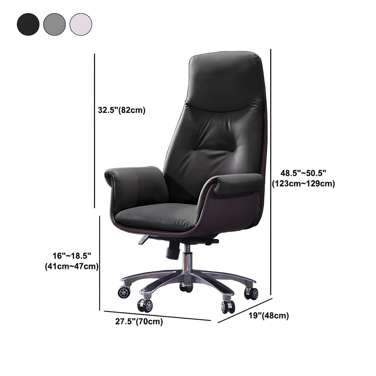 Adjustable Genuine Leather Ergonomic Office Chair With Casters #size | homeyfad