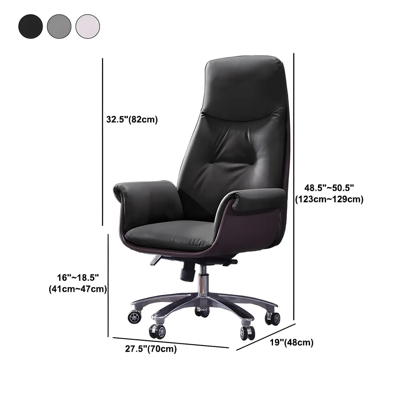Adjustable Genuine Leather Ergonomic Office Chair With Casters #size