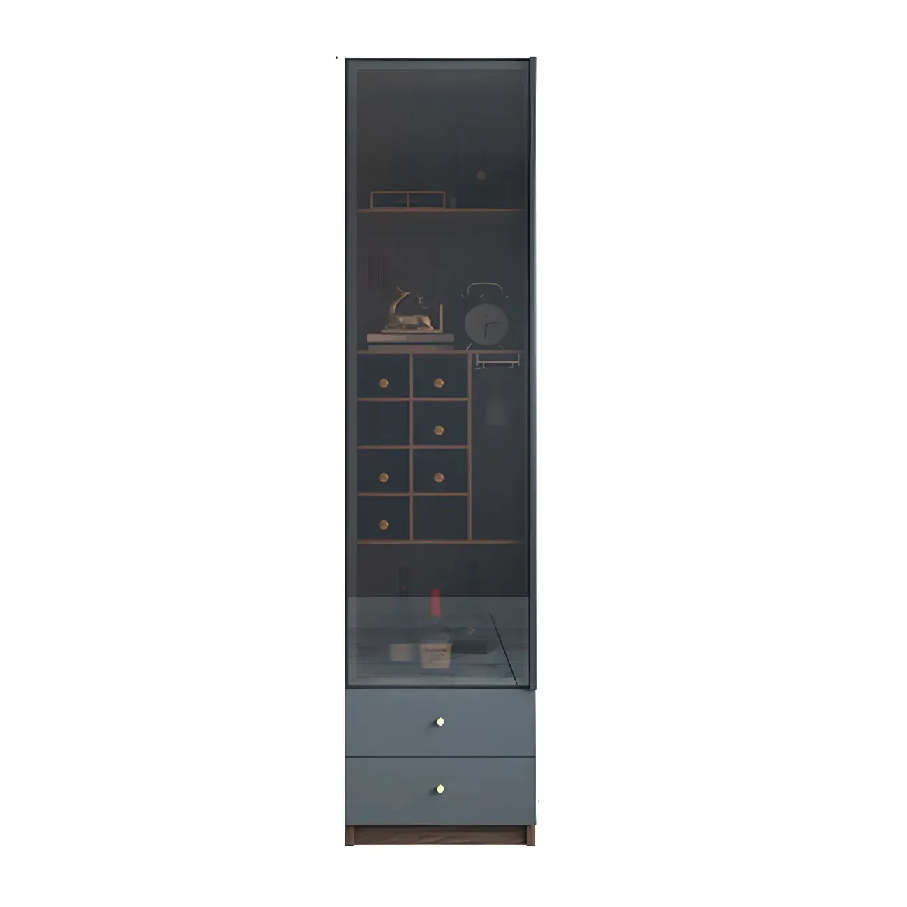 Black Glass Door Wood Display Cabinet with Wine Storage Image - 2