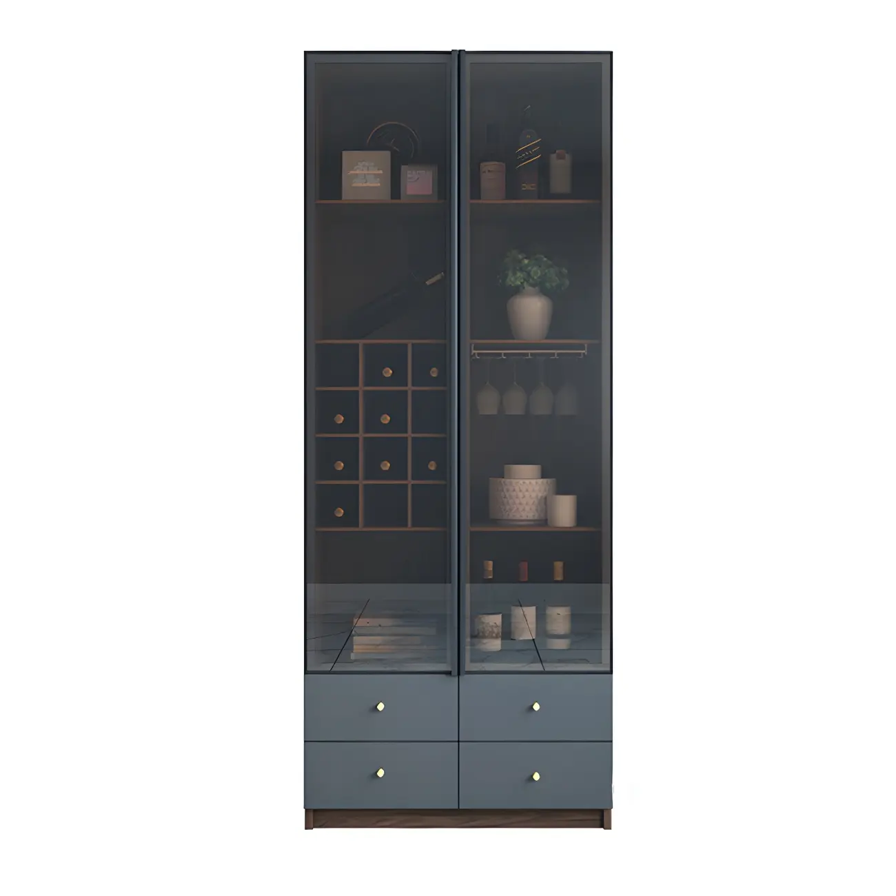 Black Glass Door Wood Display Cabinet with Wine Storage Image - 3 | homeyfad