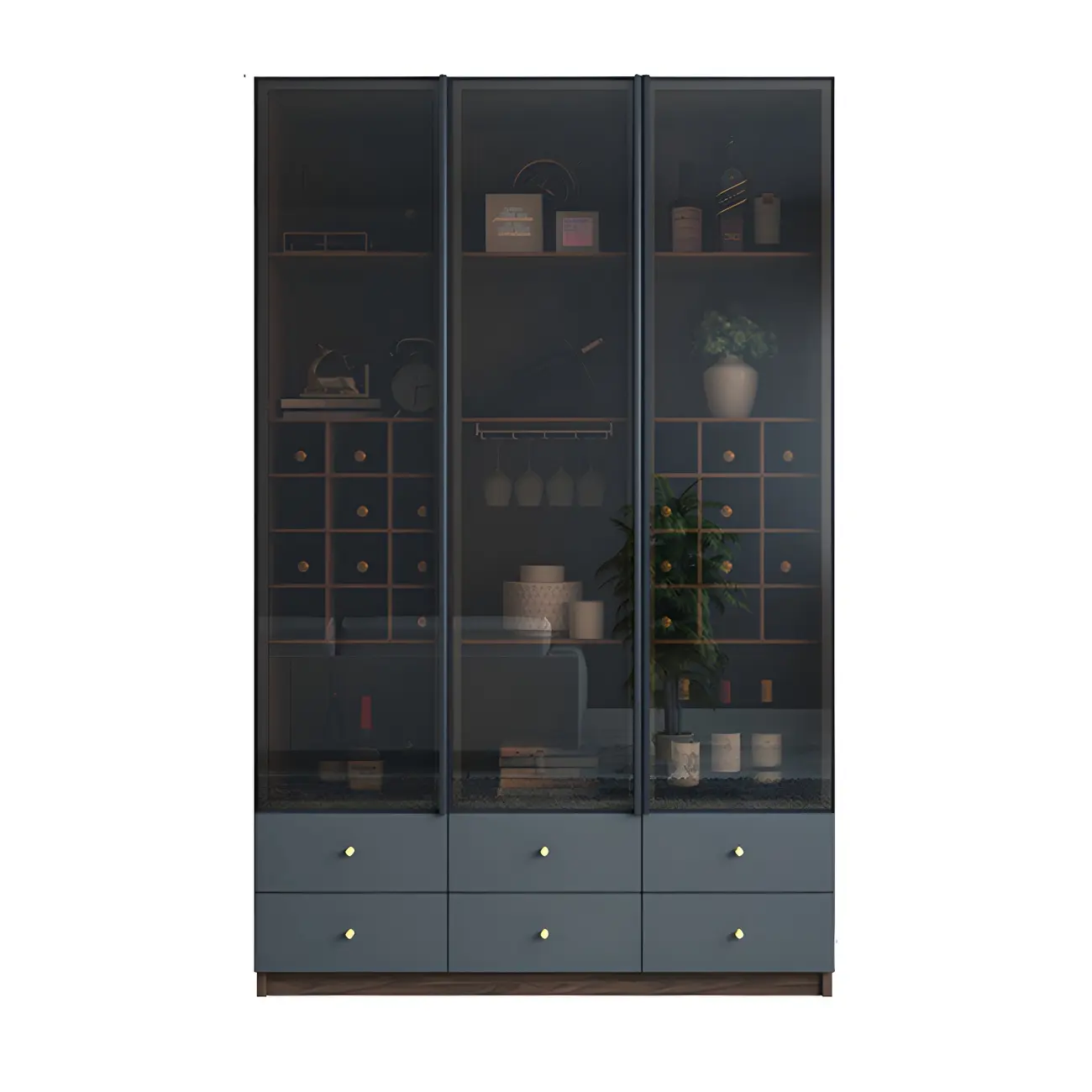 Black Glass Door Wood Display Cabinet with Wine Storage Image - 5 | homeyfad