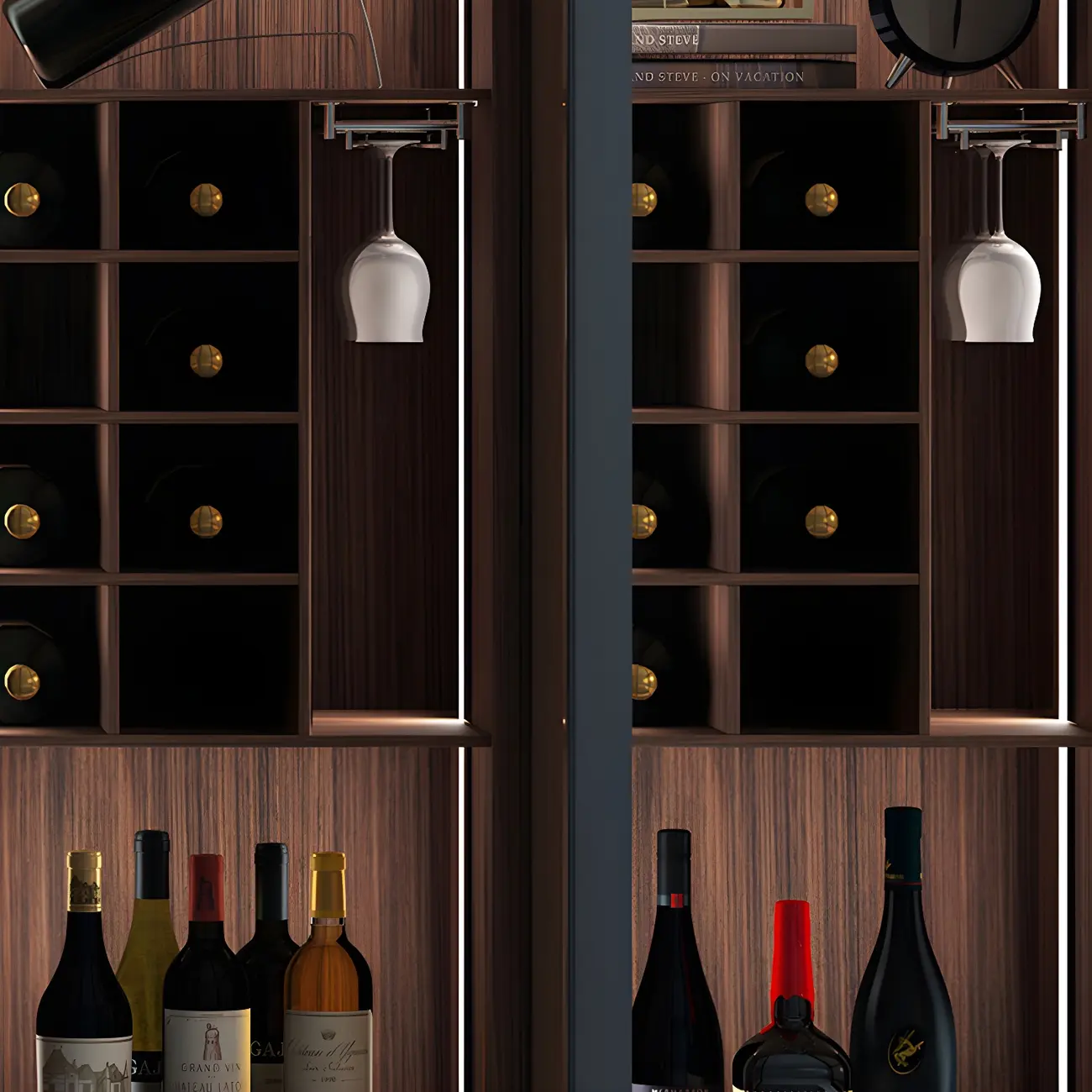 Black Glass Door Wood Display Cabinet with Wine Storage Image - 9 | homeyfad