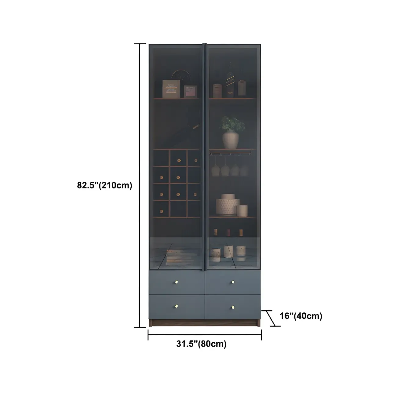 Black Glass Door Wood Display Cabinet with Wine Storage Image - 17