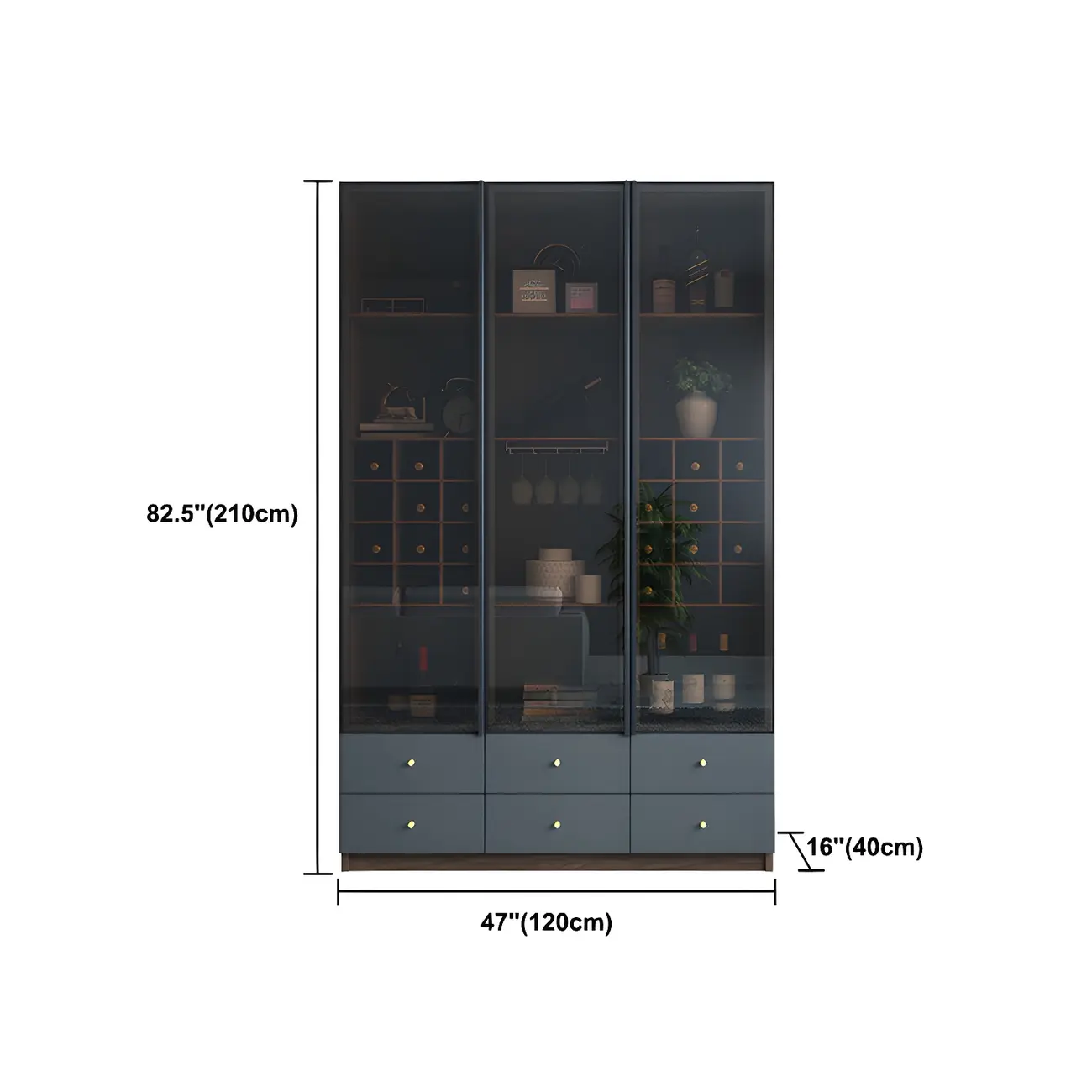 Black Glass Door Wood Display Cabinet with Wine Storage Image - 18 | homeyfad