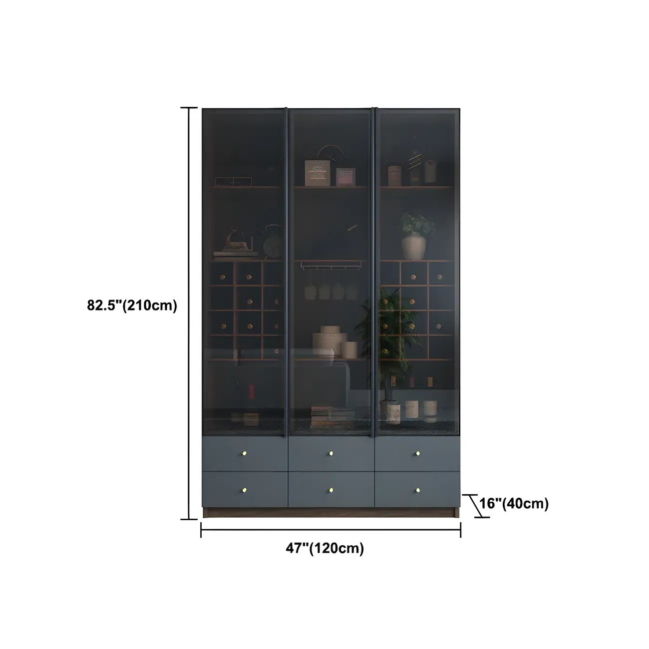 Black Glass Door Wood Display Cabinet with Wine Storage Image - 18