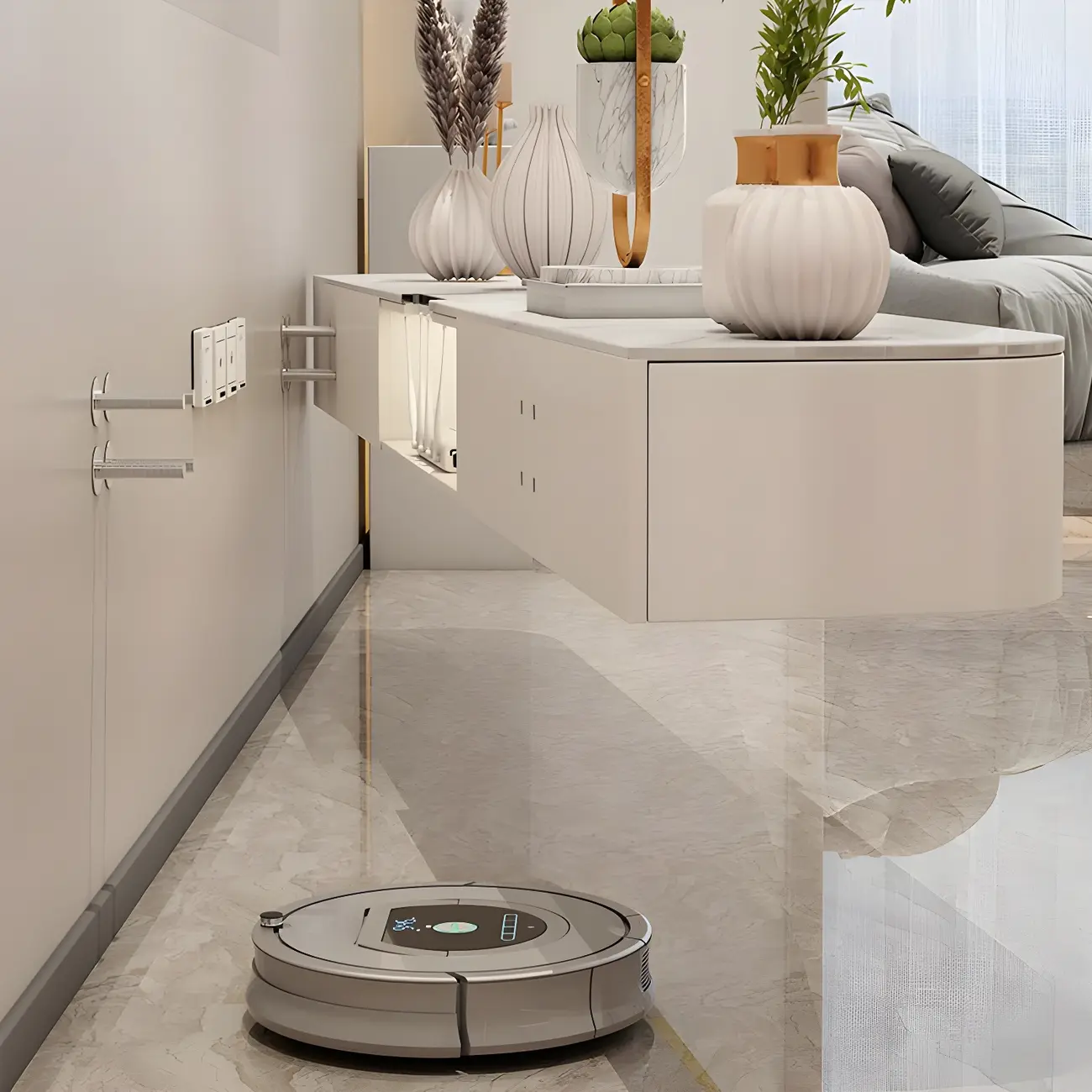 Nordic Stone Floating TV Stand with Drawers Storage for Home Image - 6 | homeyfad