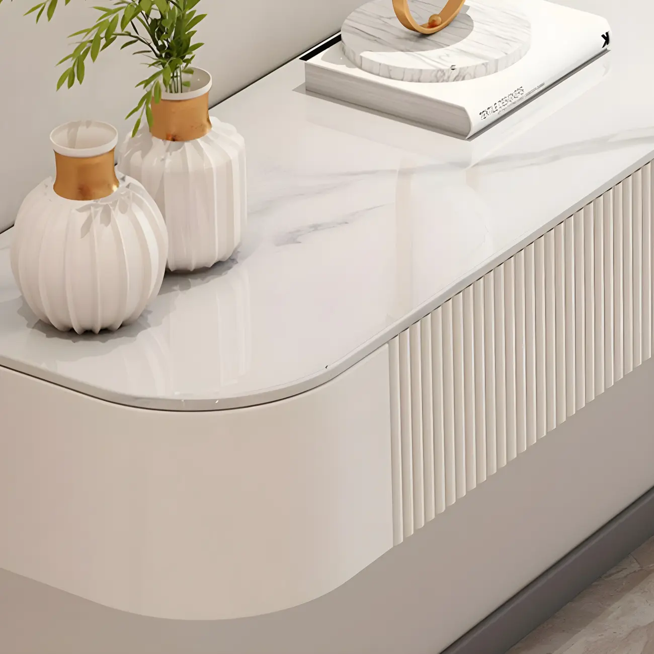 Nordic Stone Floating TV Stand with Drawers Storage for Home Image - 8 | homeyfad