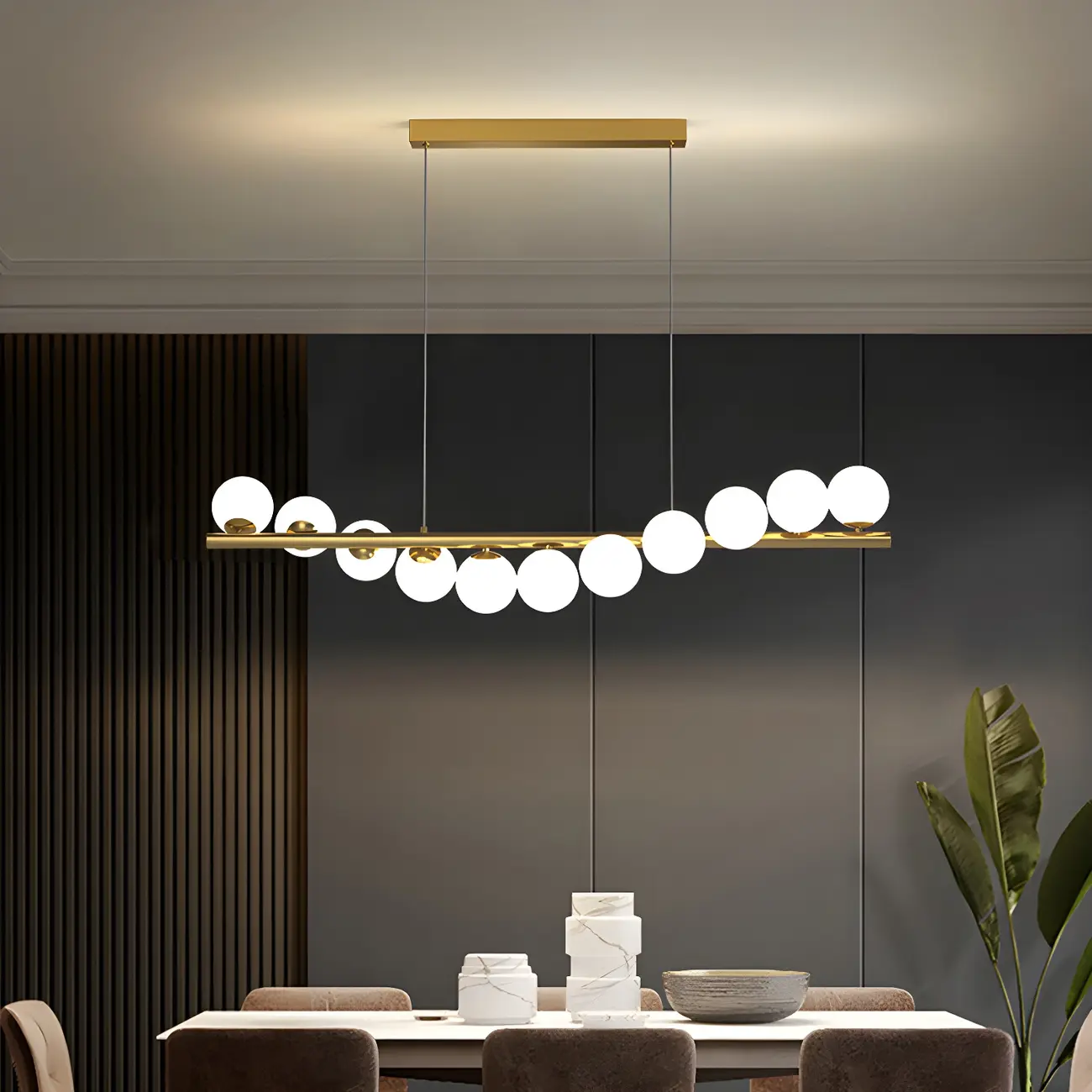 Sleek Modern Gold Glass Globe Island Chandelier Image - 1 | homeyfad