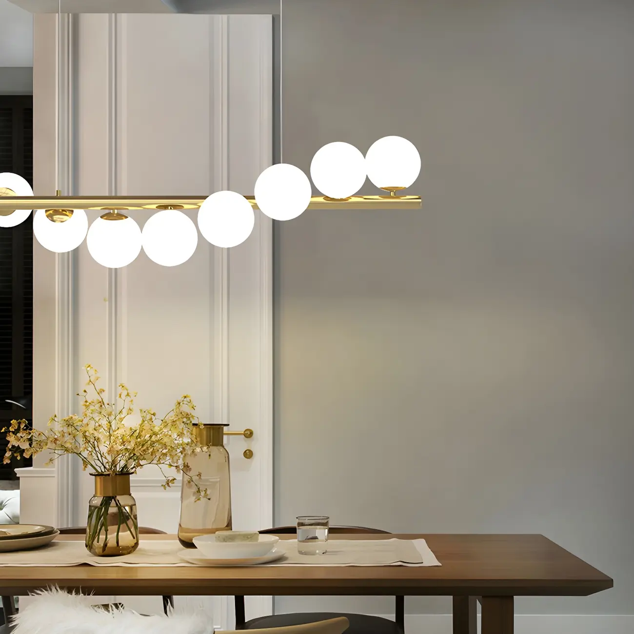 Sleek Modern Gold Glass Globe Island Chandelier Image - 3 | homeyfad