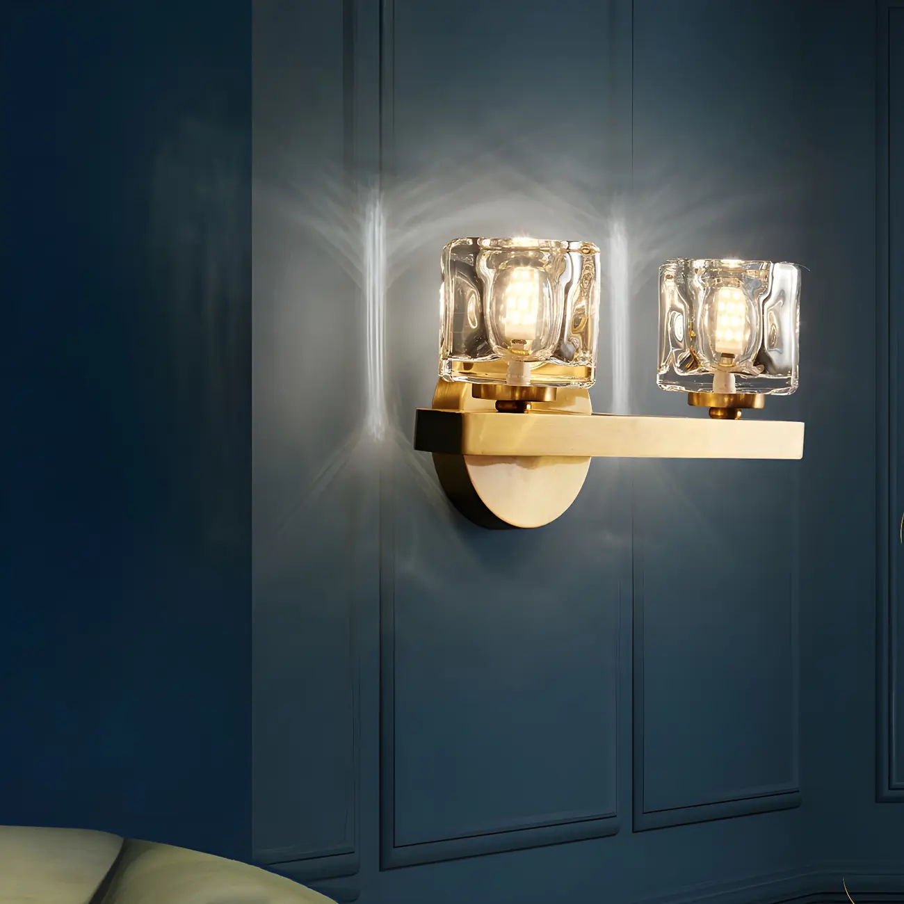 Glamorous Brass Square Crystal Vanity Wall Light | homeyfad