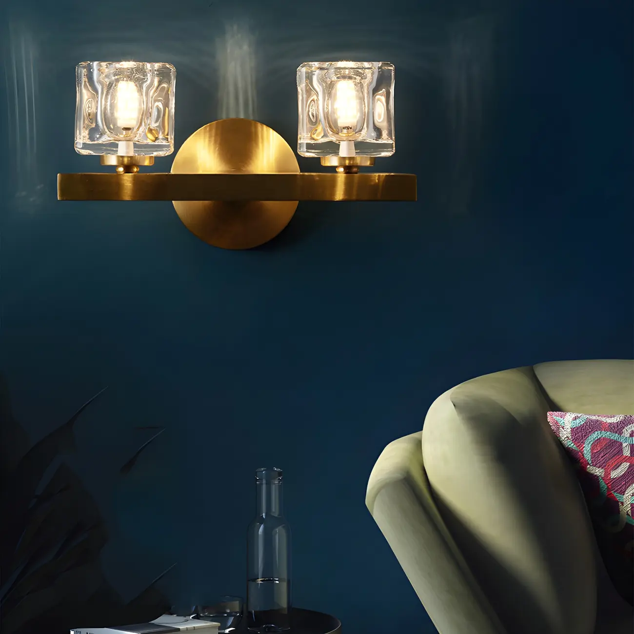 Glamorous Brass Square Crystal Vanity Wall Light | homeyfad