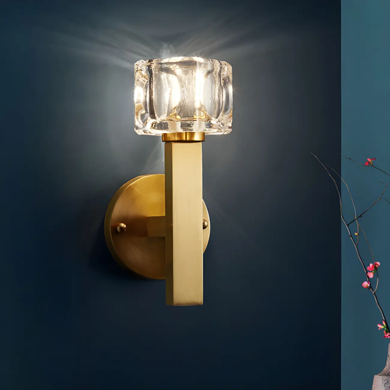 Glamorous Brass Square Crystal Vanity Wall Light | homeyfad