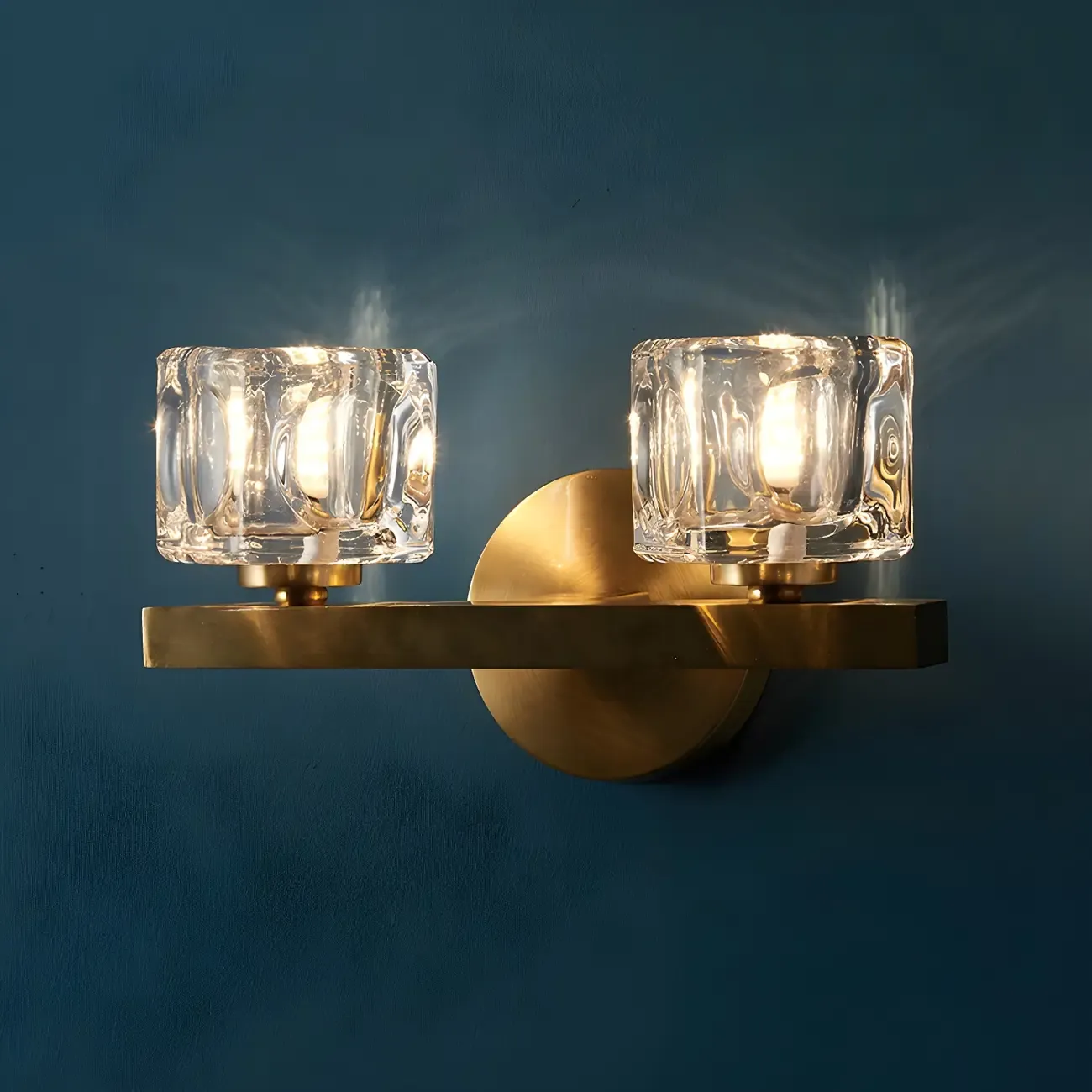 Glamorous Brass Square Crystal Vanity Wall Light