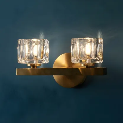 Glamorous Brass Square Crystal Vanity Wall Light