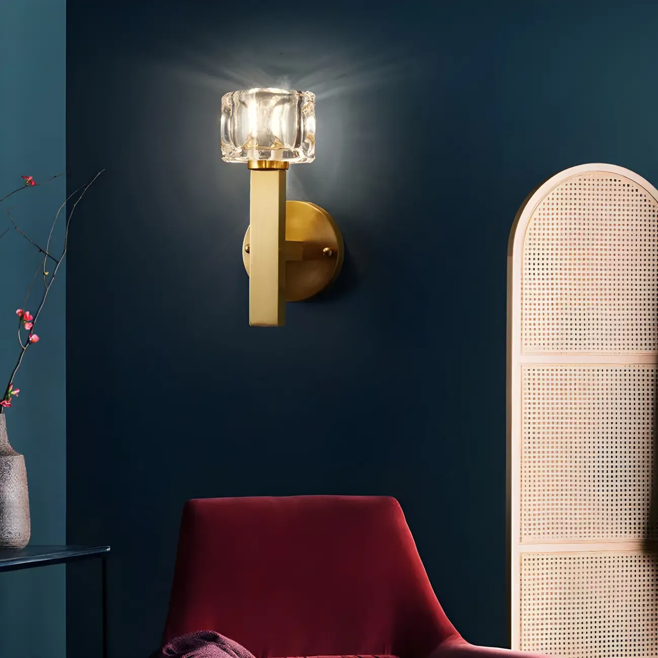 Glamorous Brass Square Crystal Vanity Wall Light