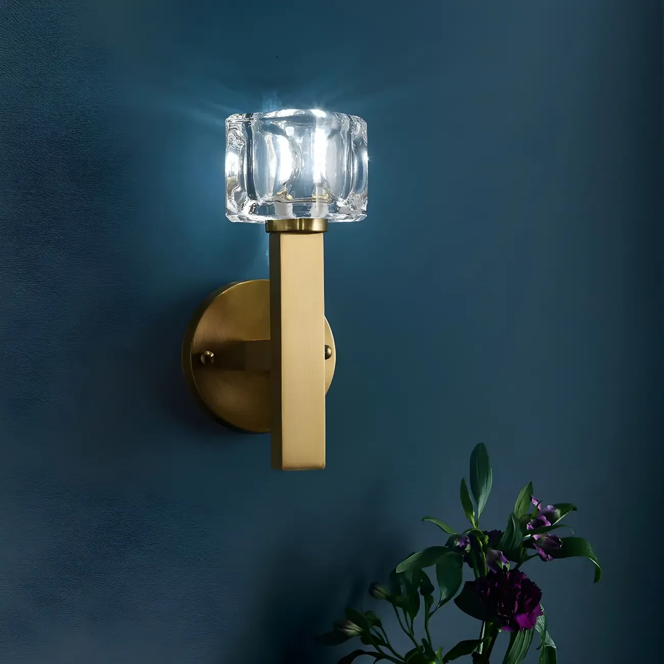 Glamorous Brass Square Crystal Vanity Wall Light