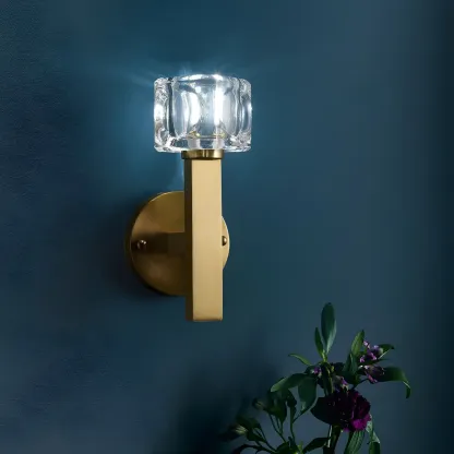 Glamorous Brass Square Crystal Vanity Wall Light