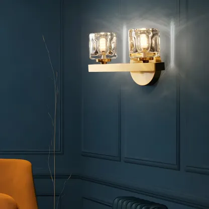 Glamorous Brass Square Crystal Vanity Wall Light
