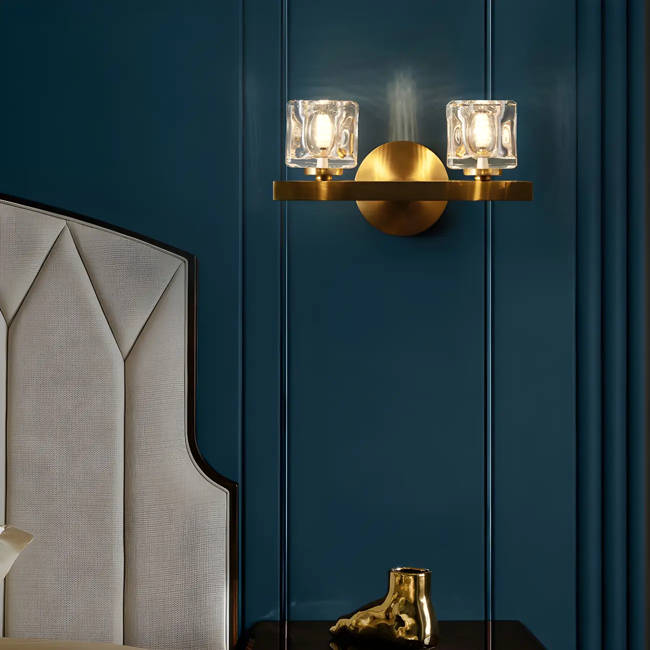 Glamorous Brass Square Crystal Vanity Wall Light | homeyfad