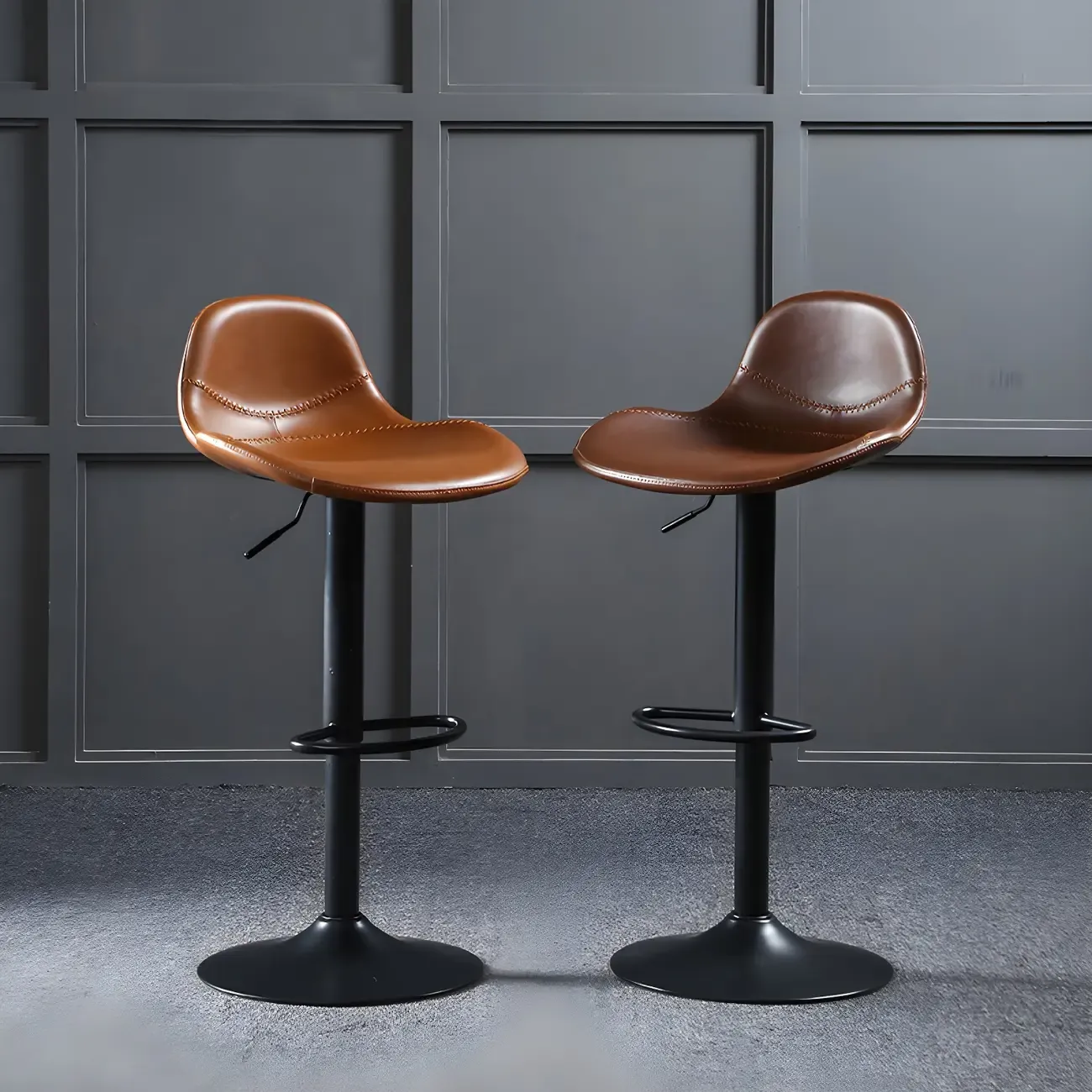 Modern Leather Adjustable Bar Stools with Footrest for Home Bar Image - 1
