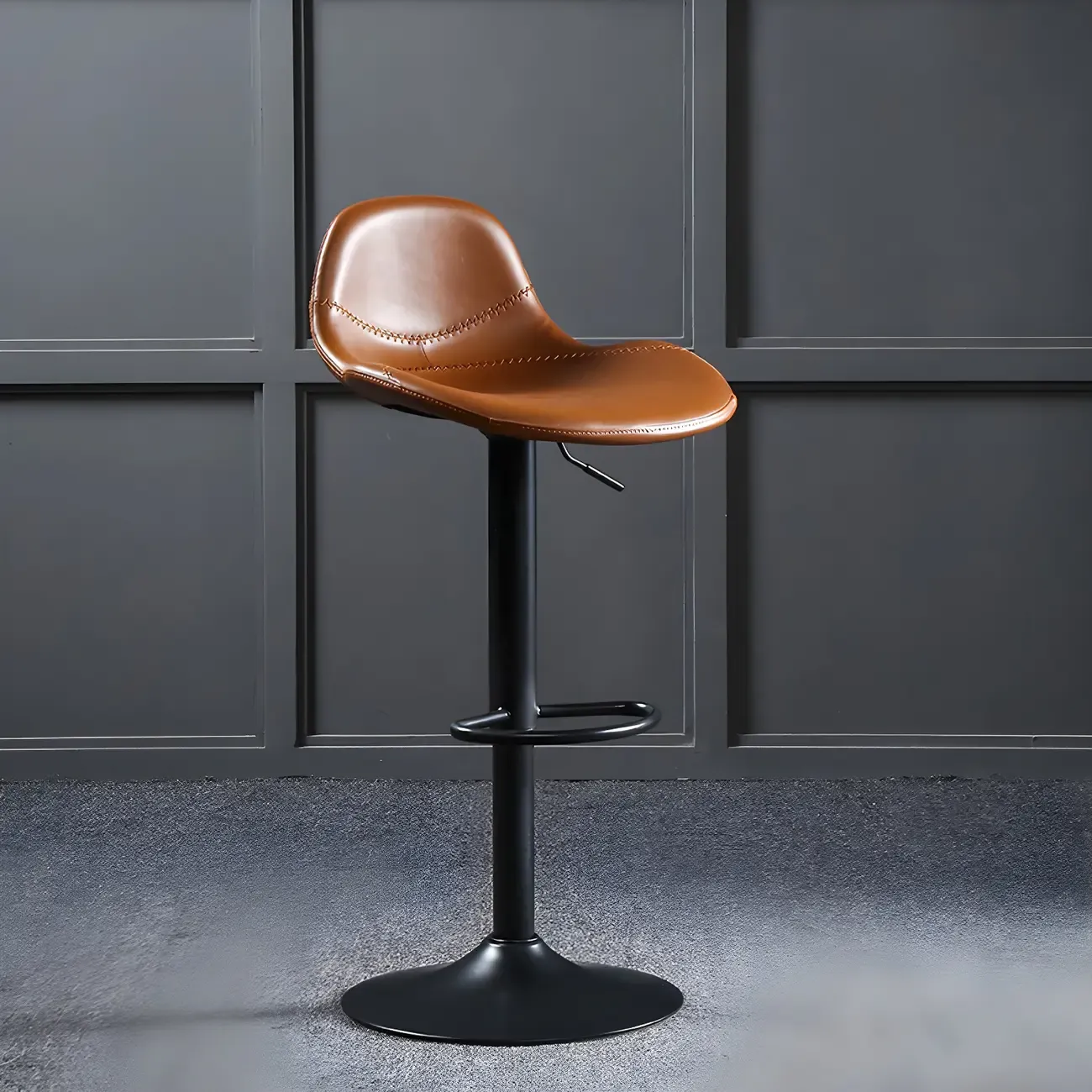 Modern Leather Adjustable Bar Stools with Footrest for Home Bar Image - 3