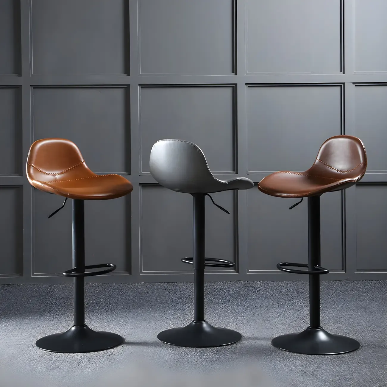 Modern Leather Adjustable Bar Stools with Footrest for Home Bar Image - 6