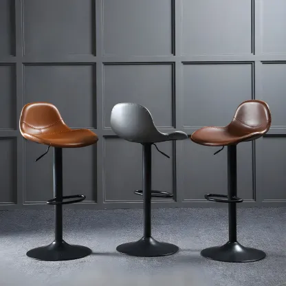 Modern Leather Adjustable Bar Stools with Footrest for Home Bar Image - 6