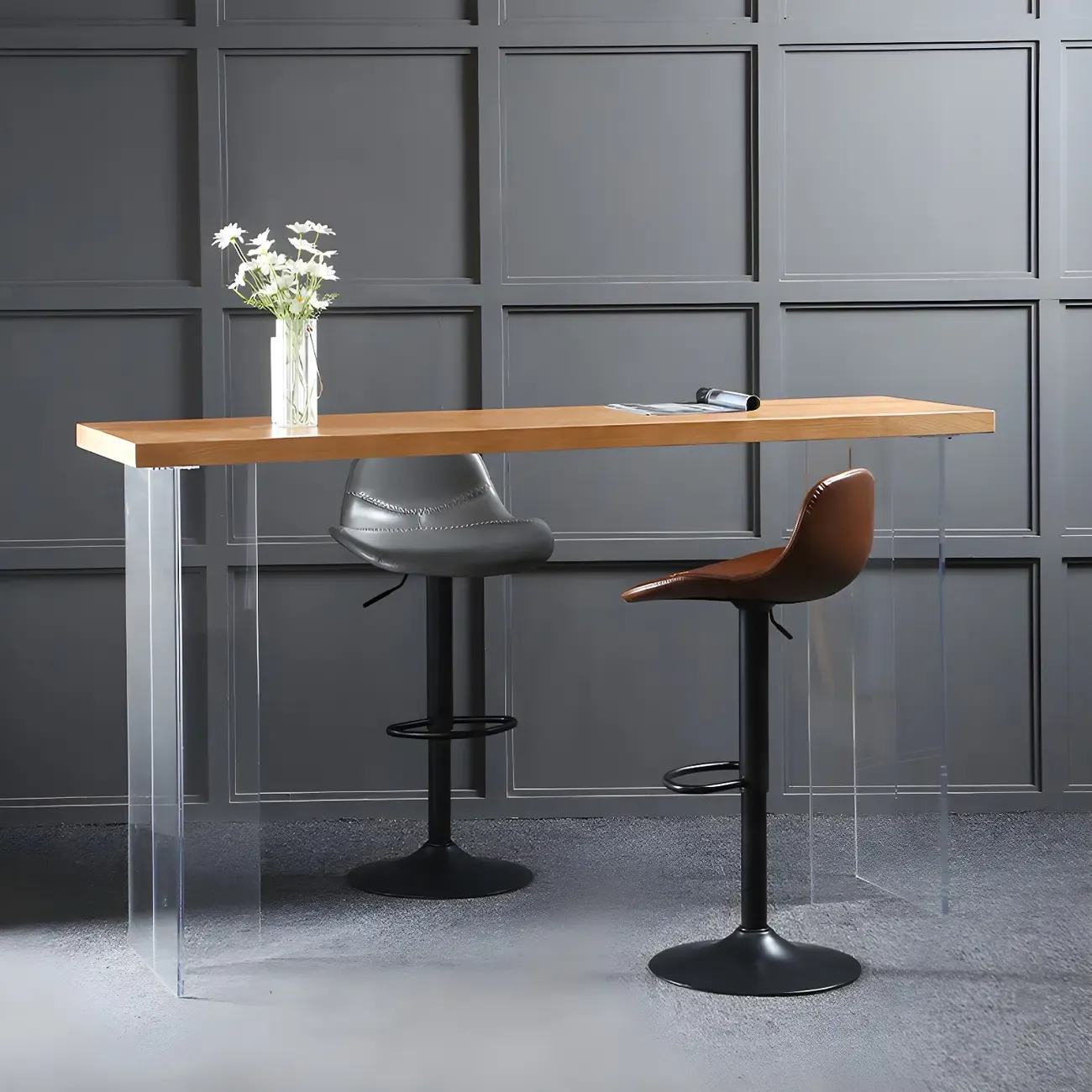 Modern Leather Adjustable Bar Stools with Footrest for Home Bar Image - 7