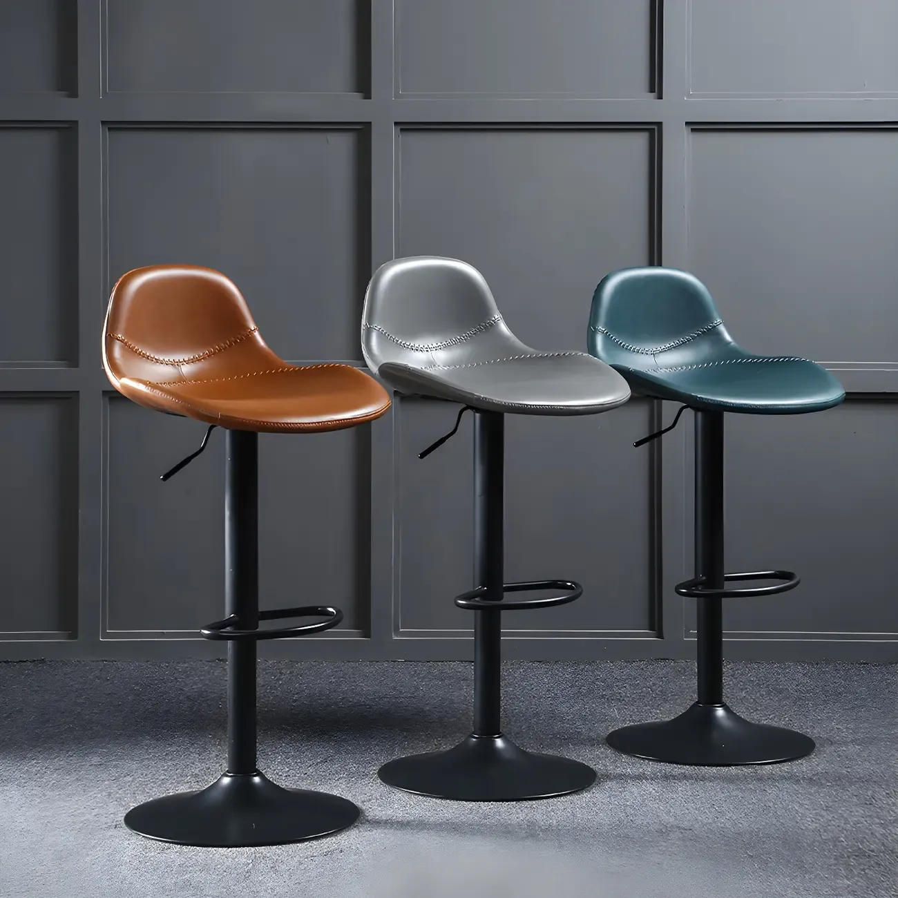 Modern Leather Adjustable Bar Stools with Footrest for Home Bar Image - 9