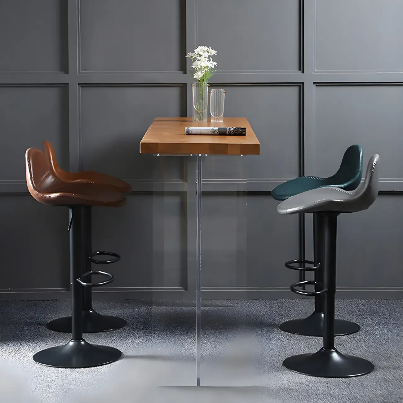 Modern Leather Adjustable Bar Stools with Footrest for Home Bar Image - 20