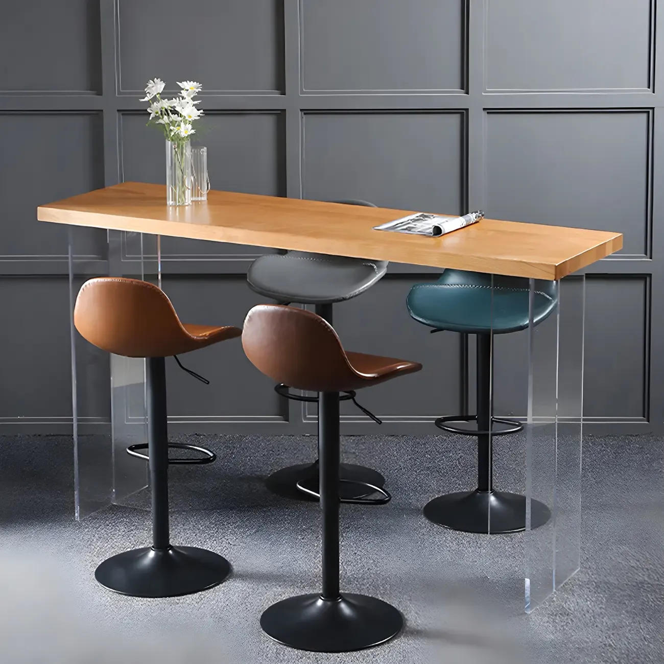 Modern Leather Adjustable Bar Stools with Footrest for Home Bar Image - 4