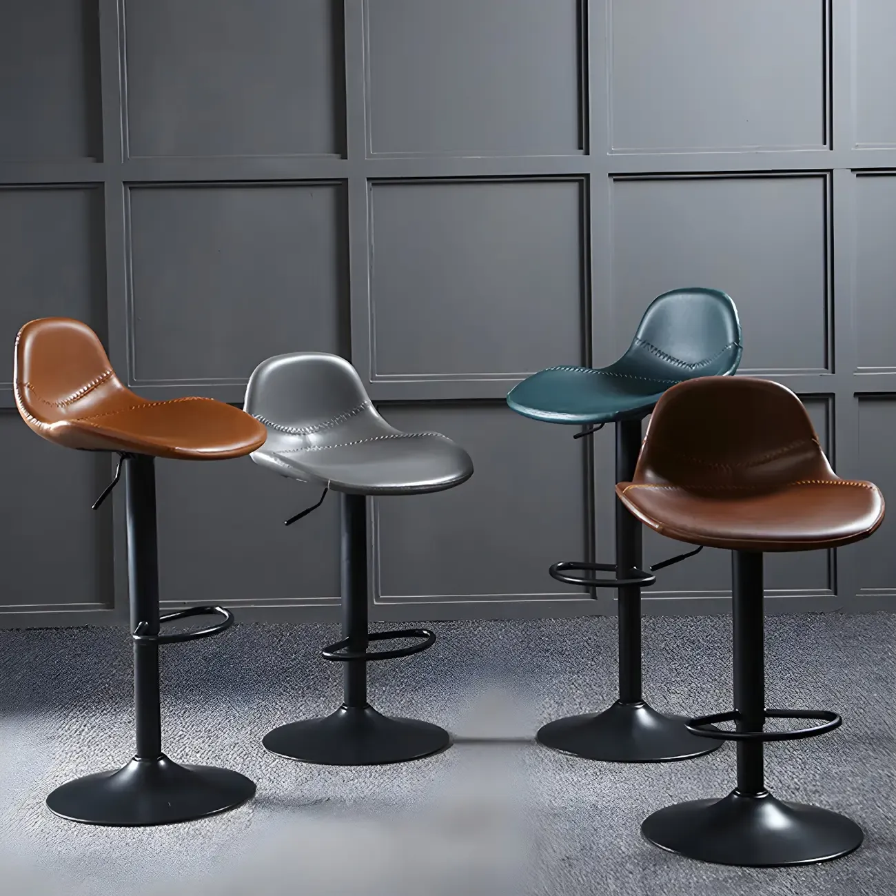 Modern Leather Adjustable Bar Stools with Footrest for Home Bar Image - 23