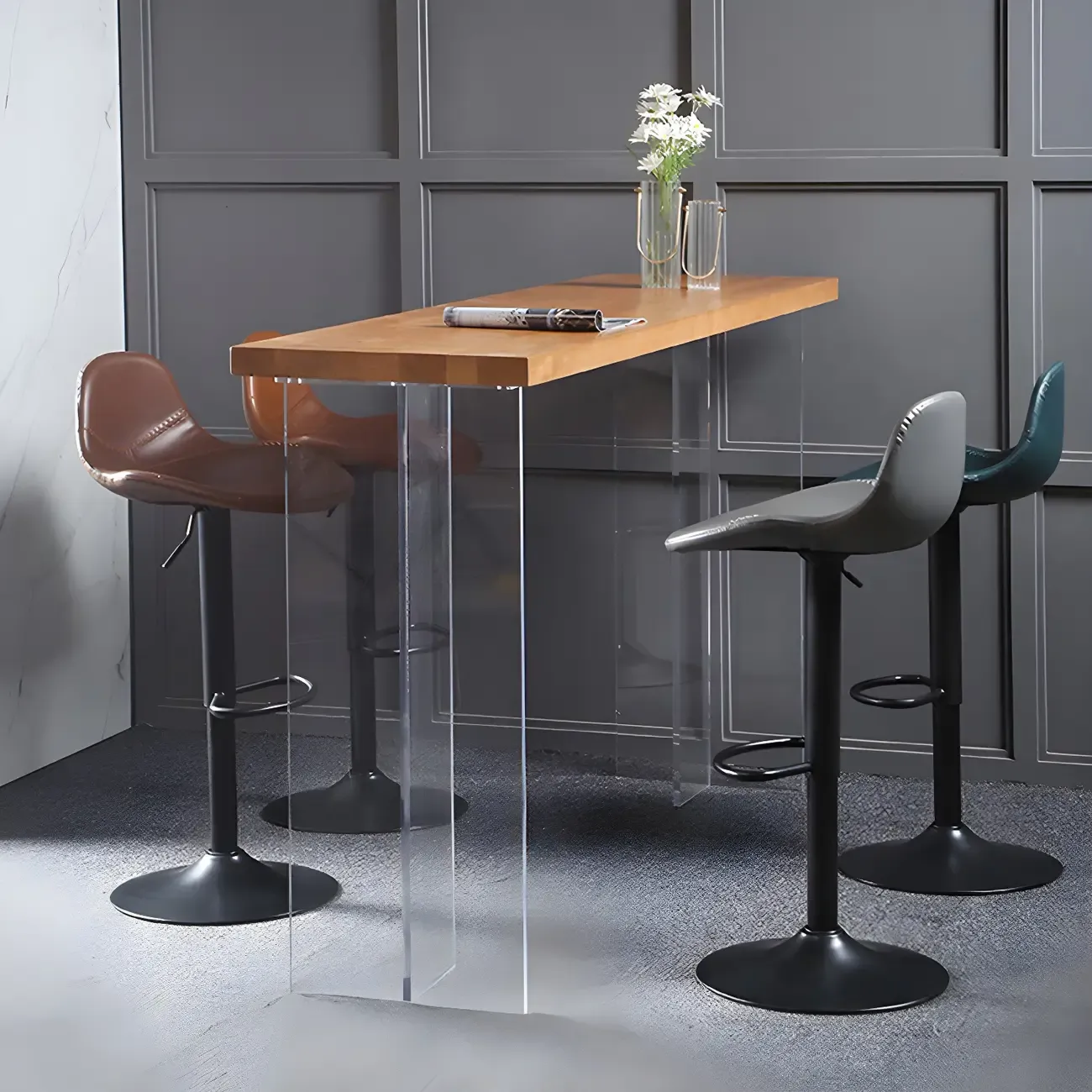 Modern Leather Adjustable Bar Stools with Footrest for Home Bar Image - 25
