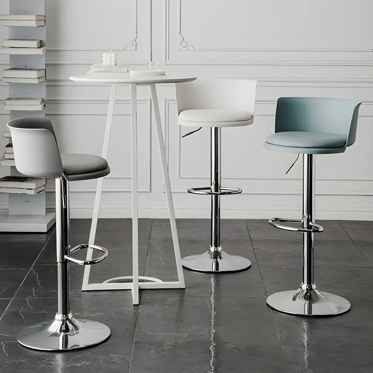 Glam Metal Adjustable Swivel Bar Stools with Backrest for Kitchen Image - 3