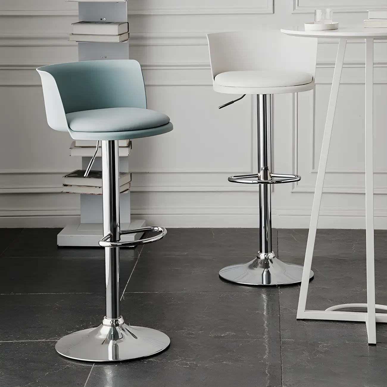 Glam Metal Adjustable Swivel Bar Stools with Backrest for Kitchen Image - 2