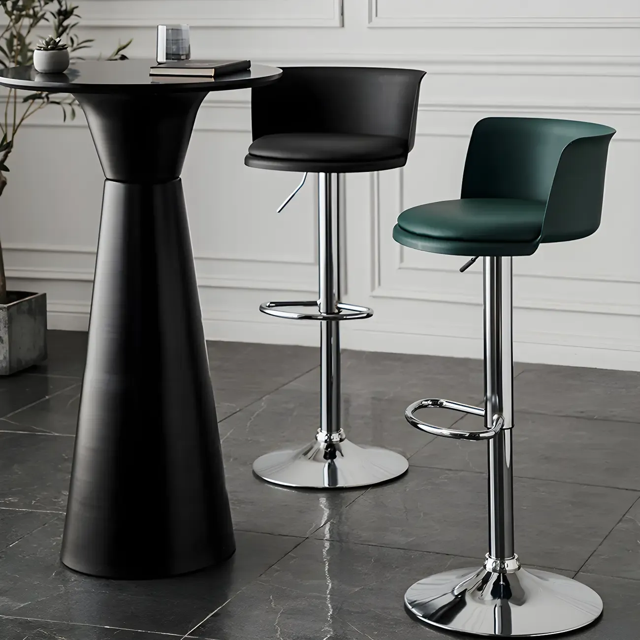 Glam Metal Adjustable Swivel Bar Stools with Backrest for Kitchen Image - 4