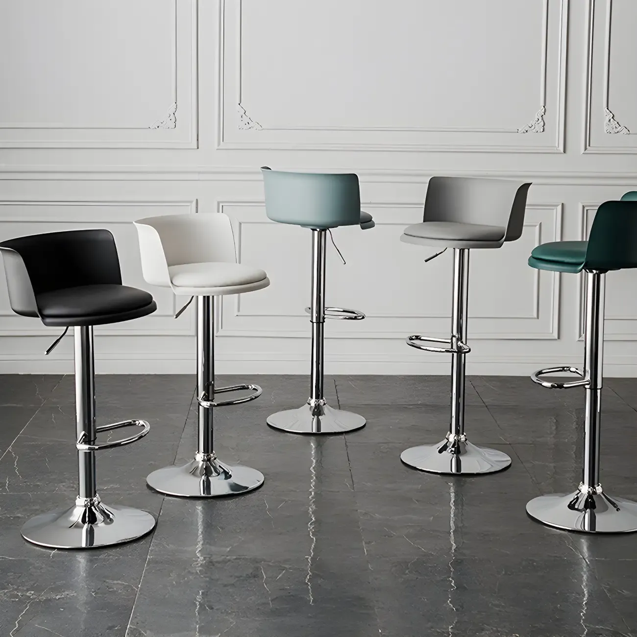 Glam Metal Adjustable Swivel Bar Stools with Backrest for Kitchen Image - 1